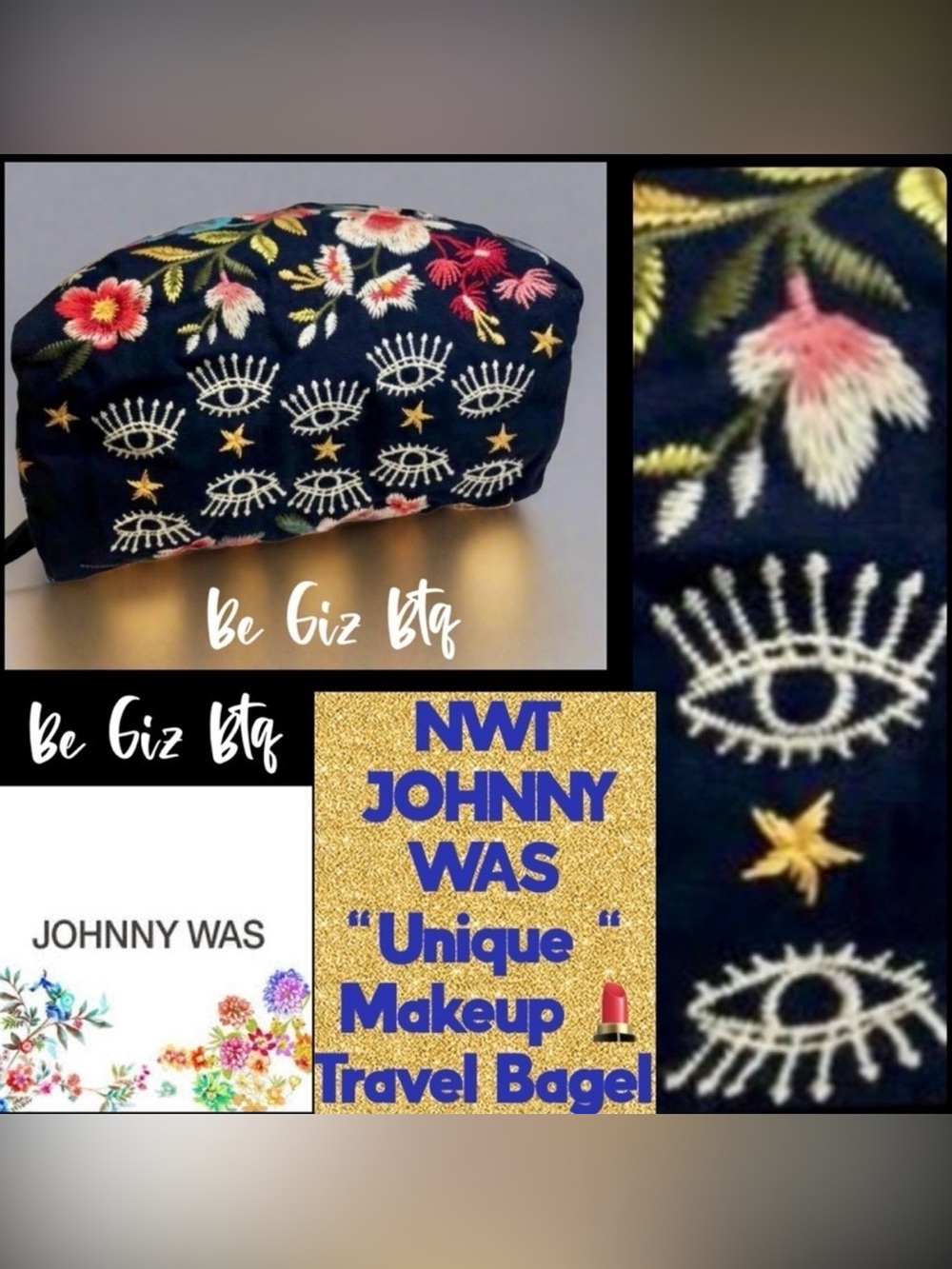 NWT Johnny Was Lissa Makeup Bag Sapphire Blue
